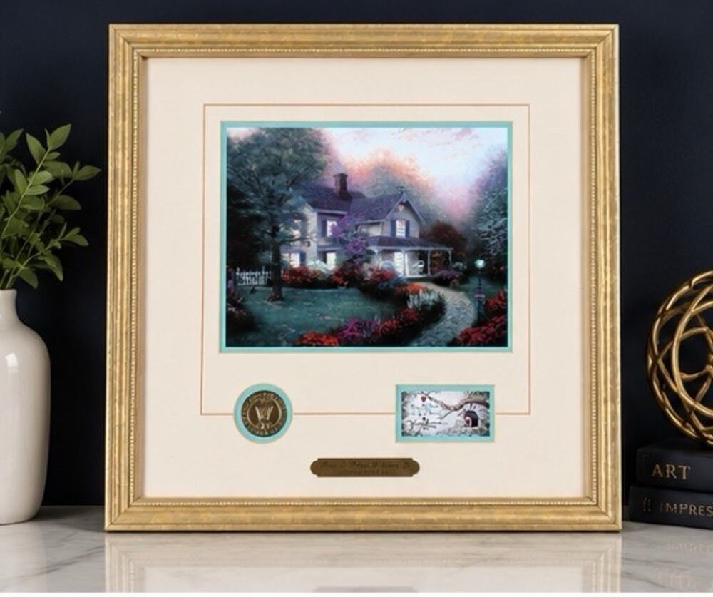 Thomas Kinkade “Home is Where the Heart Is” Print Gold Frame Matte COA 14” 1996